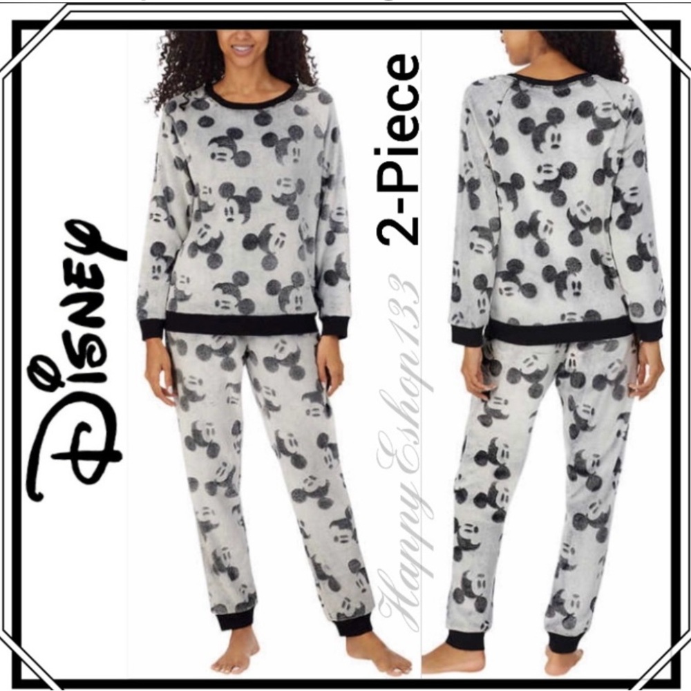 Disney Gray Mickey Fleece 2Pc Jogger Lounger Pjs Size Large
